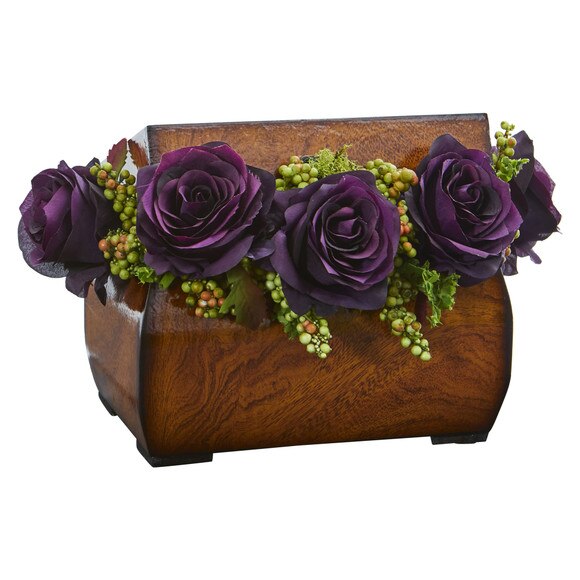 Roses Artificial Arrangement in Decorative Chest - SKU #1591-PE - 12
